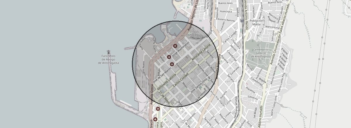 Mapa del sector Centro, borde costero, Antofagasta
